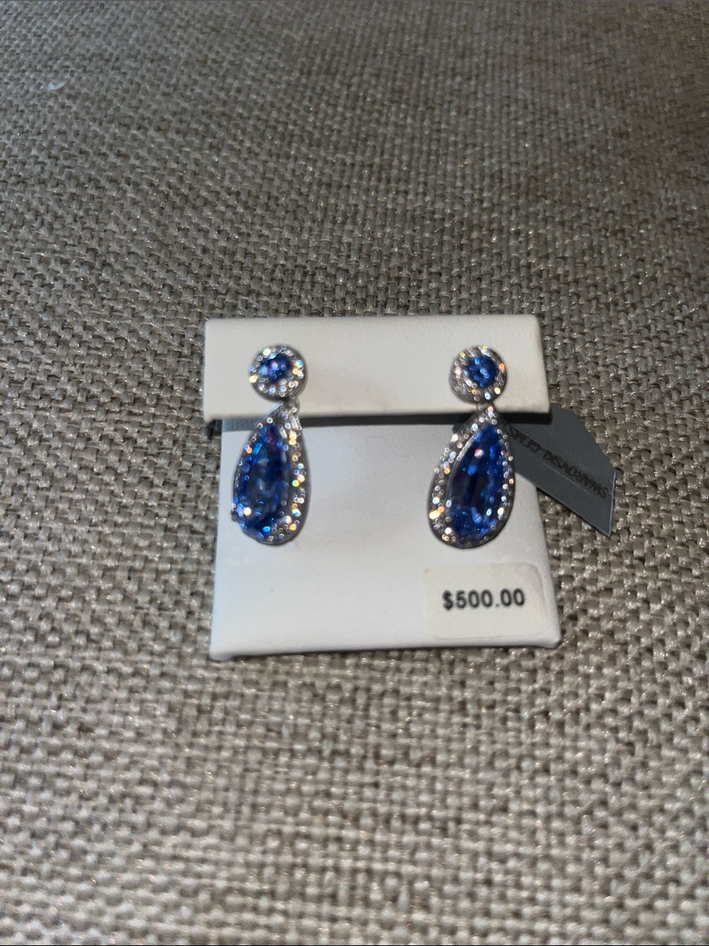 Emotions® Silver Teardrop Drop Earrings with Blue Swarovski Zirconia